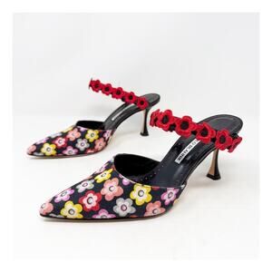 Manolo Blahnik Chamaca Floral Print Mule Heels Womens Size EU 37